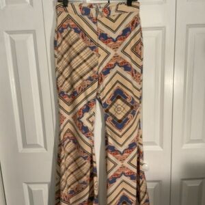 Free People, We The Free Just Float Cream and Blue Striped Wide Leg Jeans